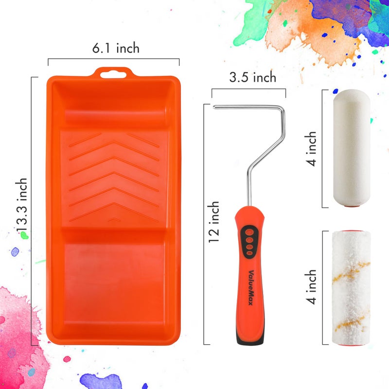 Valuemax 14 Piece 4 inch Paint Roller Kit Wall Treatments Tools for Decorate Cabinets, Doors, Craft Work, Orange & White - Image 4